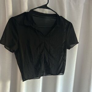 Black Sheer Cropped Blouse
